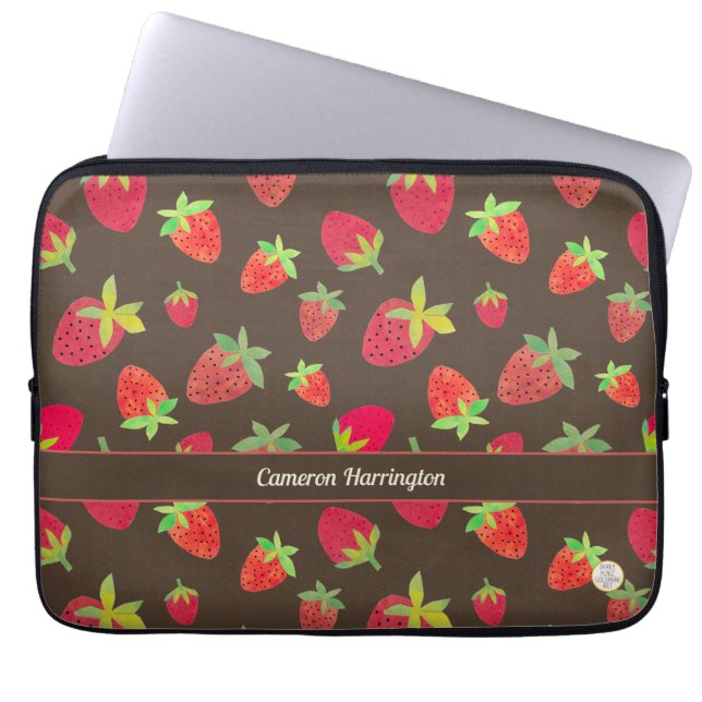 Retro Strawberry Art Hand-Illustrated Botanical Laptop Sleeve (Front)