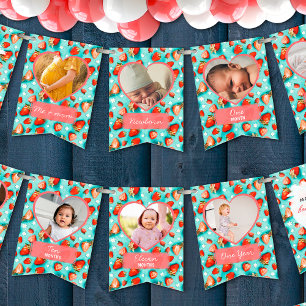 Retro Strawberry Berry First Birthday 12 Photo Bunting