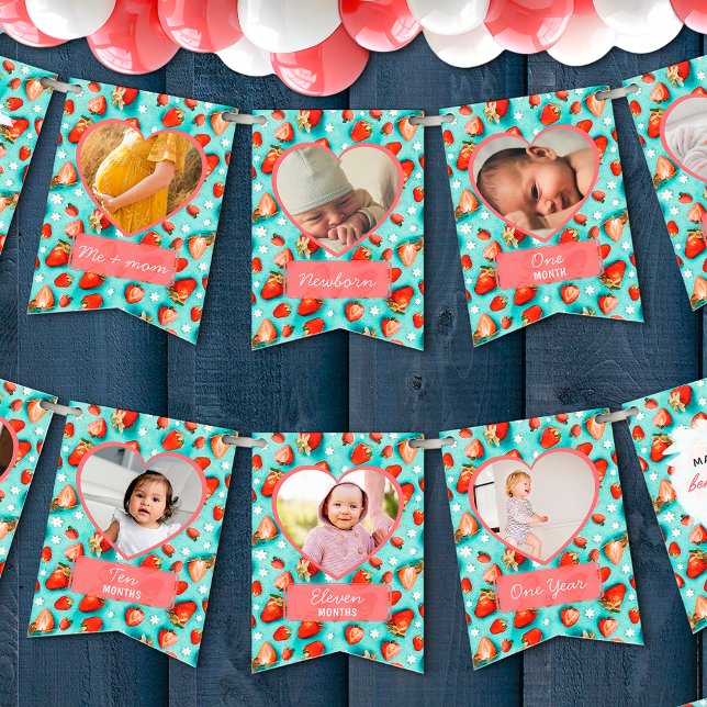 Retro Strawberry Berry First Birthday 12 Photo Bunting (Creator Uploaded)
