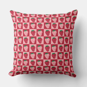 Retro Strawberry Chequerboard Pattern Cushion