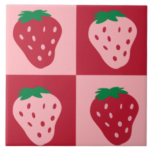 Retro Strawberry Chequerboard Pattern Tile