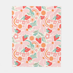 Retro strawberry fleece blanket