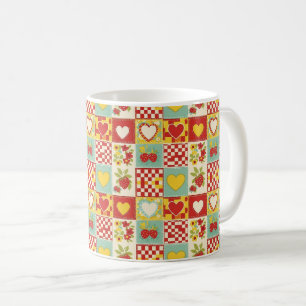 Retro Strawberry Patchwork Floral Pattern Coffee Mug