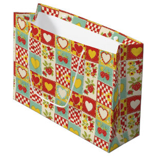 Retro Strawberry Patchwork Floral Pattern Large Gift Bag