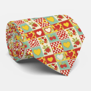 Retro Strawberry Patchwork Floral Pattern Tie