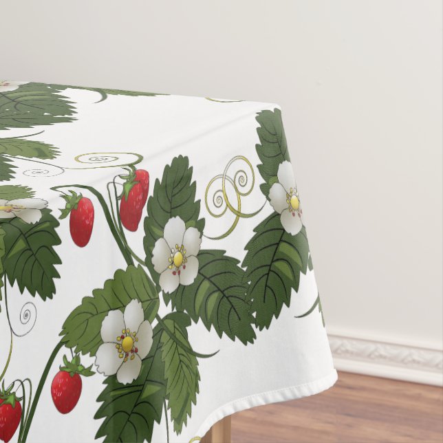 Retro Strawberry Plant with Gold Swirls  Tablecloth (In Situ)