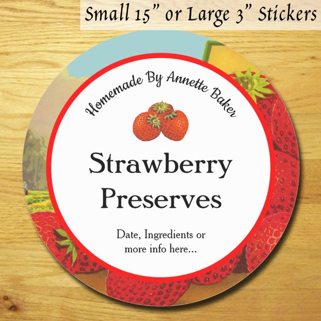Retro Strawberry Preserves or Baking Classic Round Sticker (Creator Uploaded)