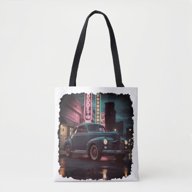 Retro Street Scene Art 1940s Classic Car  Tote Bag (Front)