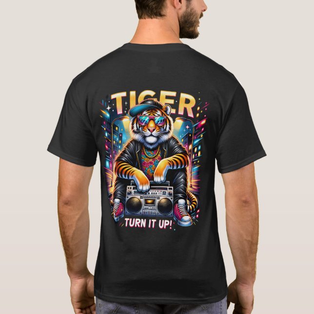 Retro Street Style Tiger with Boombox – Vibrant Ur T-Shirt (Back)