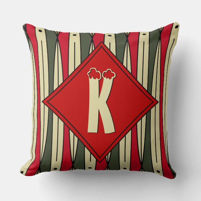 Retro String Art in Christmas Colours - Monogramme Cushion (Front)