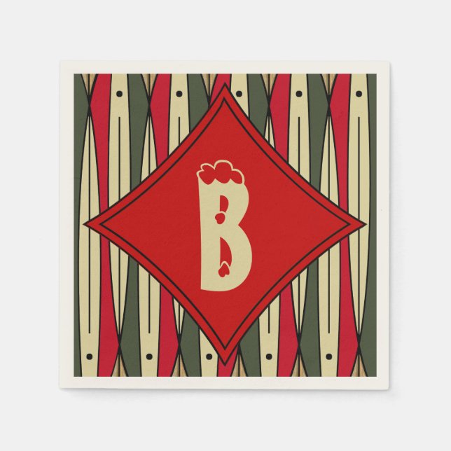 Retro String Art in Christmas Colours - Monogramme Napkin (Front)