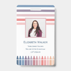 Retro Stripe Crayon Teacher Employee ID Badge