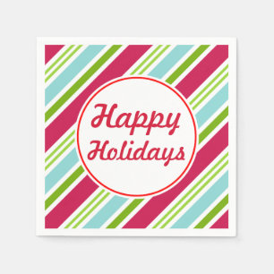 Retro Stripe Happy Holidays Napkins