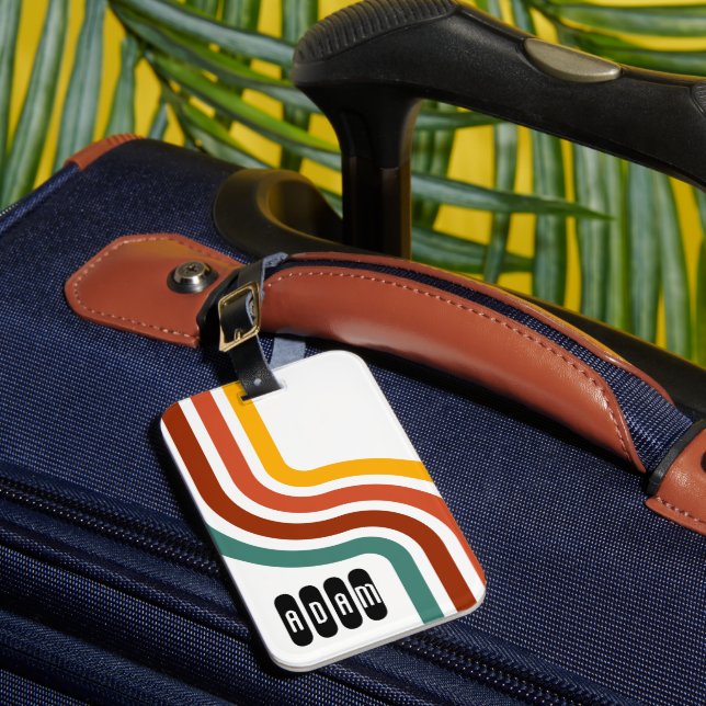 Retro Stripe Mid-Century Modern  Luggage Tag (Front Insitu 1)
