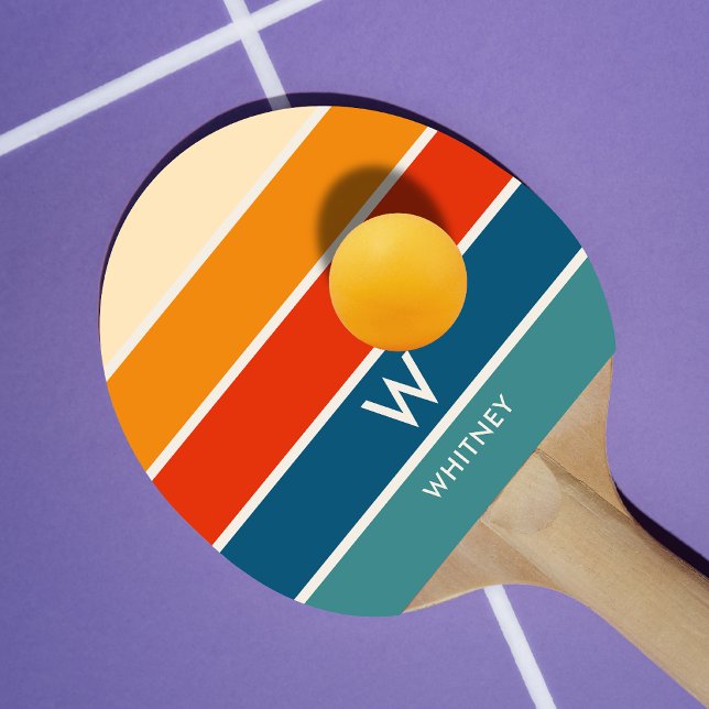 Retro Stripe Monogram Personal Ping Pong Paddle (Creator Uploaded)