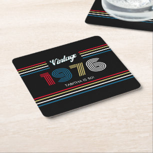 Retro Stripe Numerals Colourful 1976 Paper Coaster