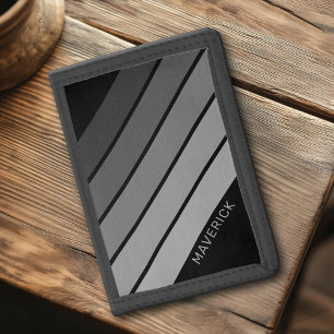 Retro Stripe Pattern Black Grey vintage vibe Trifold Wallet