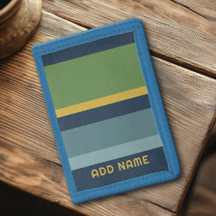Retro Stripe Pattern Blue Green vintage vibe Trifold Wallet