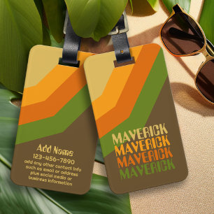 Retro Stripe Pattern Earthy Colours Repeating Name Luggage Tag