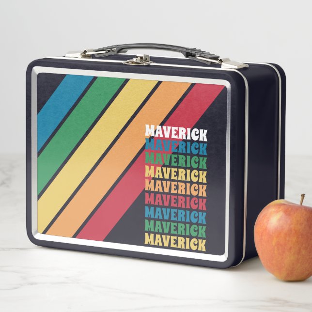 Retro Stripe Pattern - Rainbow Colours Stacked Nam Metal Lunch Box (In Situ)