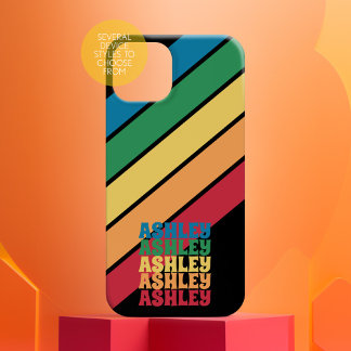 Retro Stripe Pattern Rainbow Stacked Name iPhone 16 Pro Case