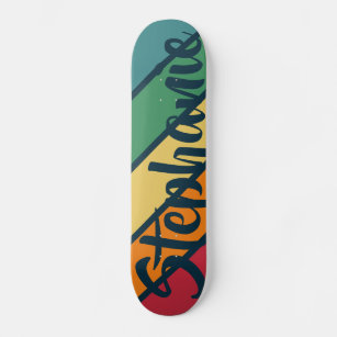 Retro stripe pattern rainbow with Graffiti Name Skateboard