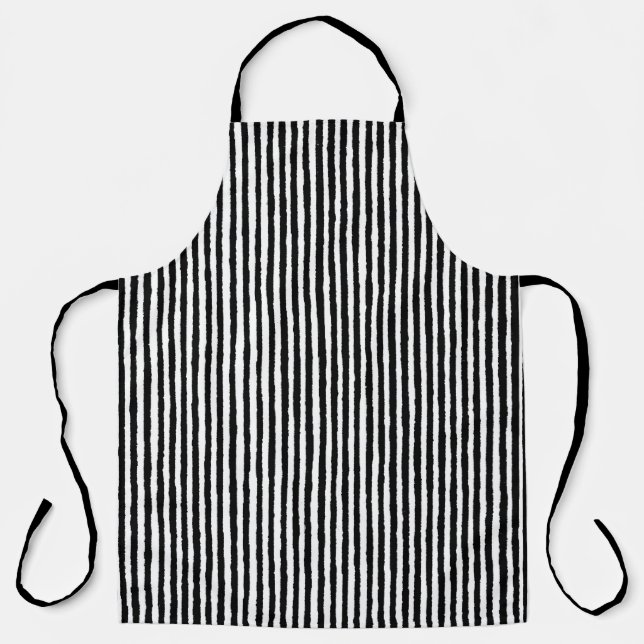 Retro Stripe Pattern Vertical Black and White BW Apron (Front)