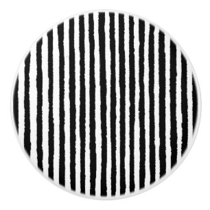 Retro Stripe Pattern Vertical Black and White BW Ceramic Knob