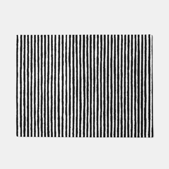 Retro Stripe Pattern Vertical Black and White BW Doormat (Front)