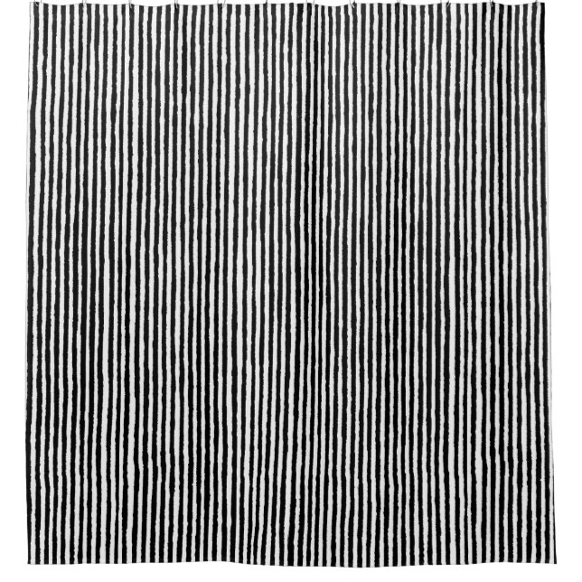 Retro Stripe Pattern Vertical Black and White BW Shower Curtain (Front)