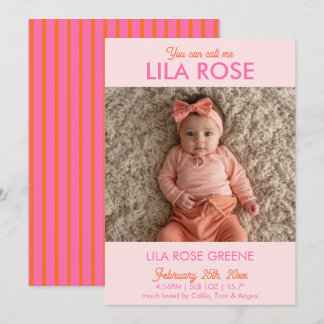 Retro Stripe Photo Birth Announcement Card