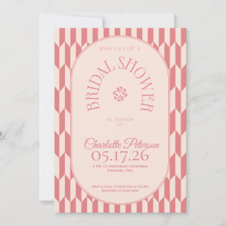 Retro stripe soft pink typography Bridal Shower Invitation