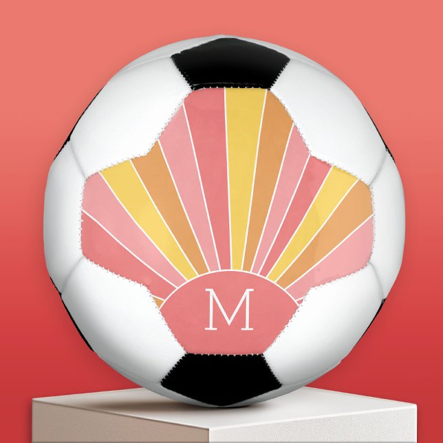 Retro stripe sunrise - pastel coral pink monogram football (Custom Soccer Ball)