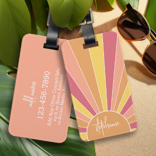 Retro stripe sunrise - pastel rainbow script name luggage tag