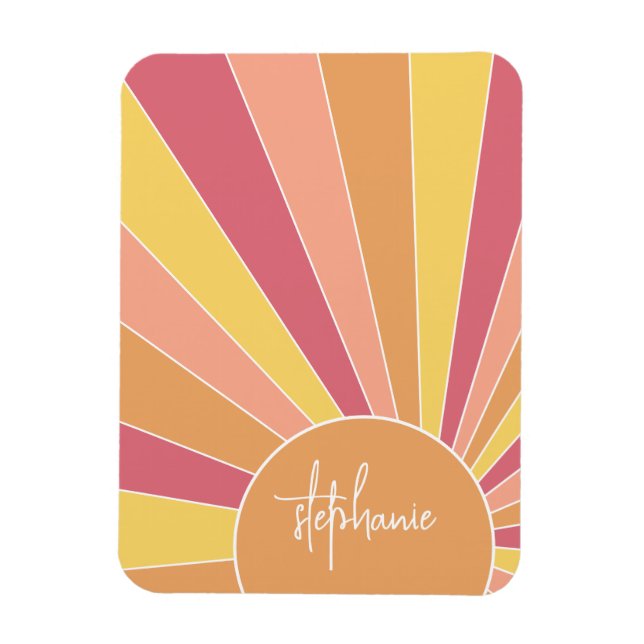Retro stripe sunrise - pastel rainbow script name magnet (Vertical)