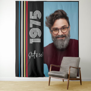 Retro Stripe Vintage 1975 50th Birthday  Photo Tapestry