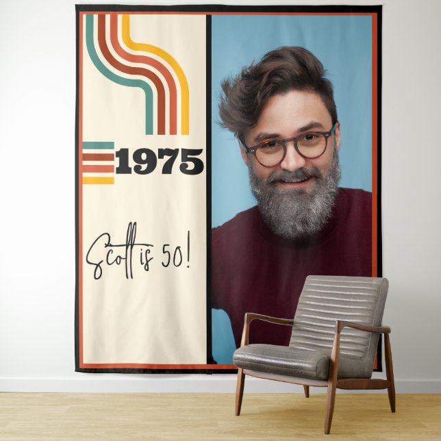 Retro Stripe Vintage 1975 Photo Tapestry Orange (In Situ)