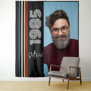 Retro Stripe Vintage 1985 40th Birthday  Photo Tapestry