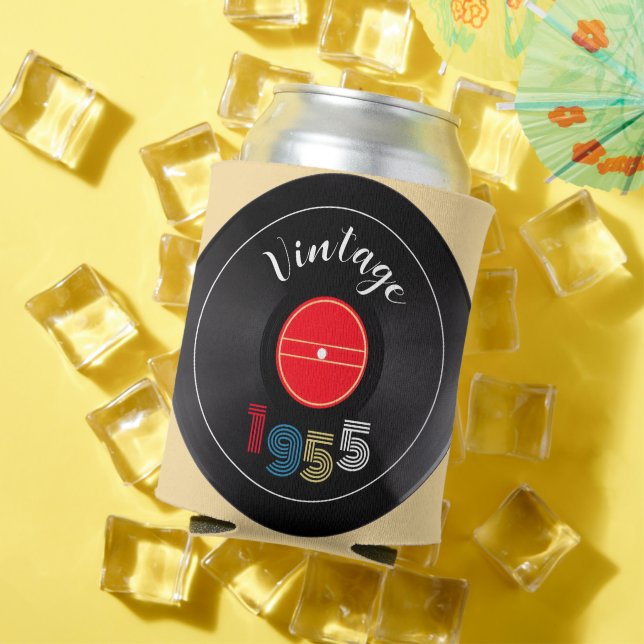 Retro Stripe Vinyl Record 1955 70th Birthday  Can Cooler (In Situ Summer)