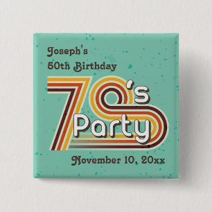Retro Striped 70's Party Button