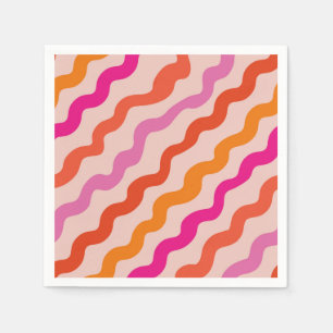 Retro Striped Abstract Waves Pink Red Orange  Napkin