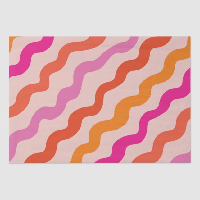 Retro Striped Abstract Waves Pink Red Orange  Tissue Paper (Front)