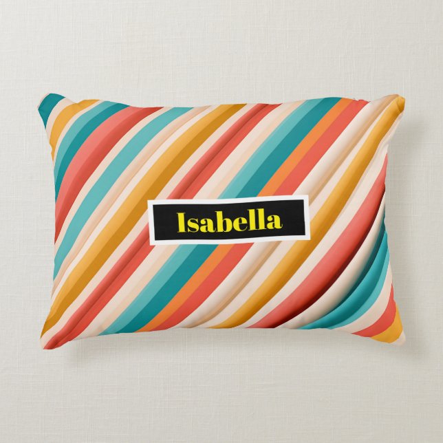 Retro Striped Accent Pillow | Colourful Geometric  (Front)