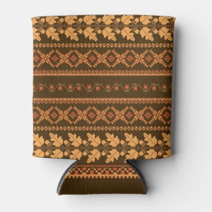 Retro Striped Autumn Cross-Stitch Can Cooler