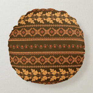 Retro Striped Autumn Cross-Stitch Round Cushion
