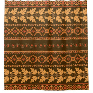 Retro Striped Autumn Cross-Stitch Shower Curtain