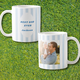 Retro Striped Best Dad Ever Photo Personalised Coffee Mug
