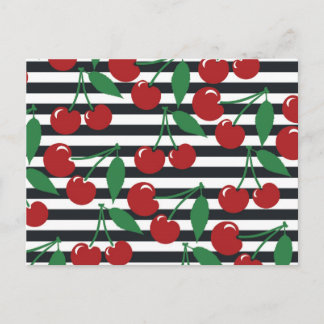 Retro Striped Cherry Pattern Postcard
