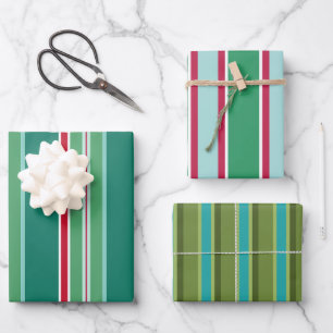 Retro Striped Christmas Wrapping Paper Set