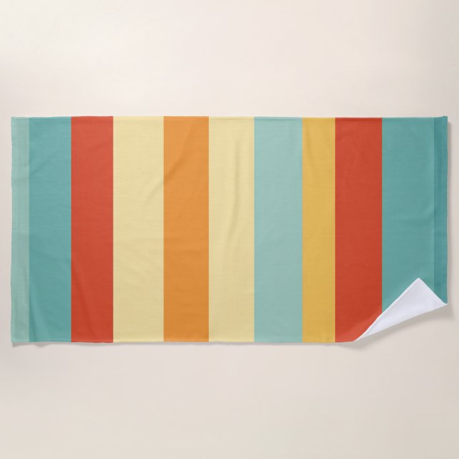 Retro striped colour pattern beach towel (Front)